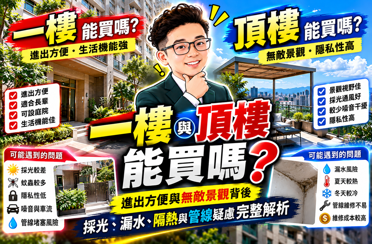 一樓有進出方便的優點,買之前還要確認哪些事?頂樓可以買嗎?看屋時怎麼檢查防水與隔熱?