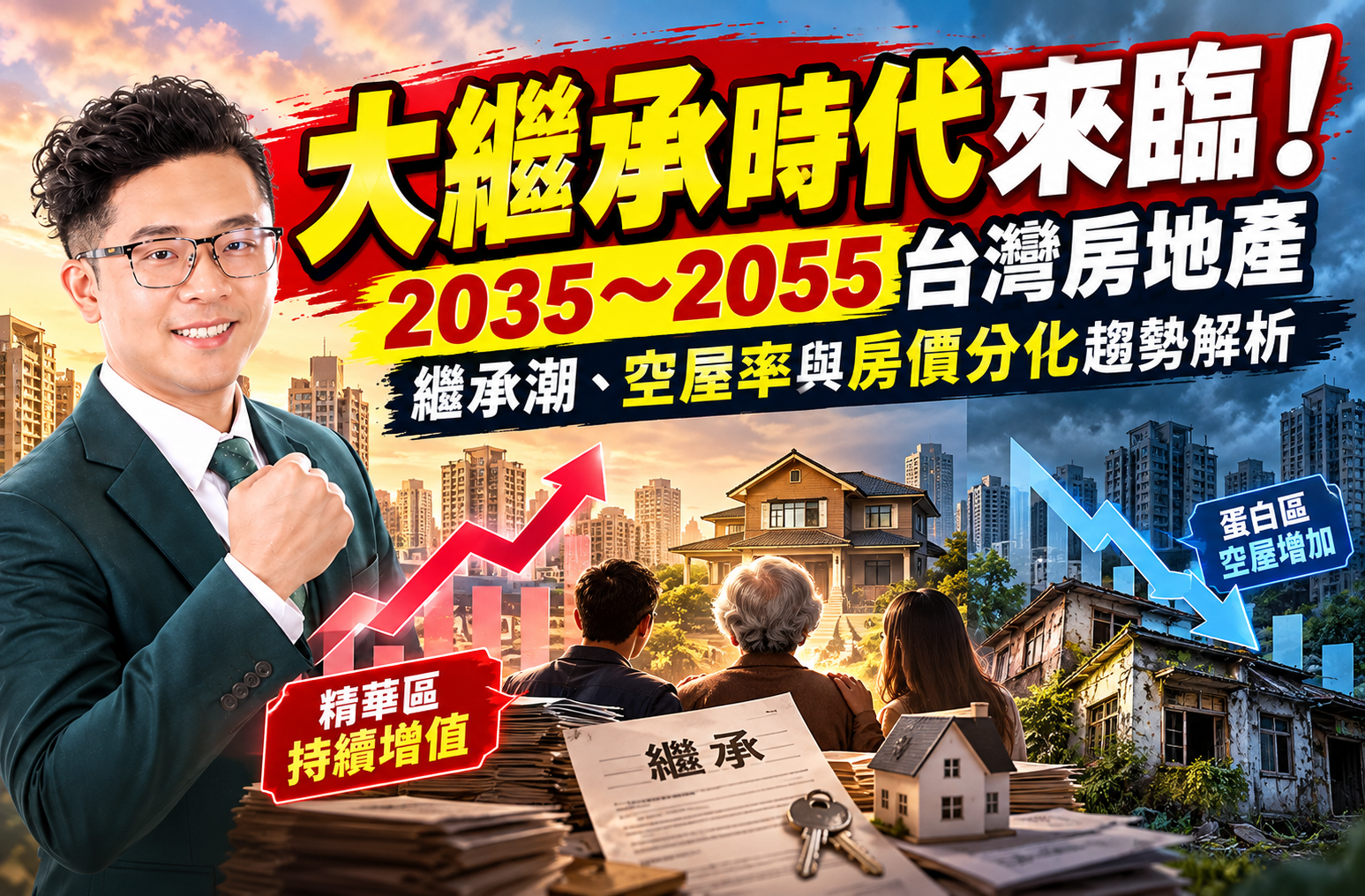 大繼承時代來臨！2035～2055台灣房地產繼承潮、空屋率與房價分化趨勢解析