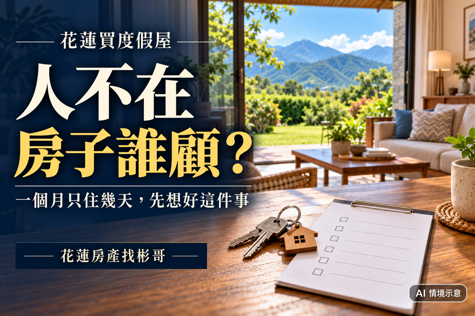 花蓮買度假屋,一個月只住幾天,其他時間誰照顧?