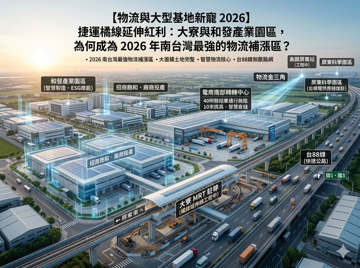 【物流與大型基地新寵 2026】捷運橘線延伸紅利：大寮與和發產業園區，為何成為 2026 年南台灣最強的物流補漲區？