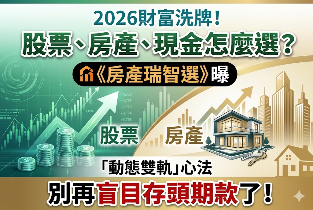 2026財富洗牌!股票、房產、現金怎麼選?《房產瑞智選》曝「動態雙軌」心法:別再盲目存頭期款了!