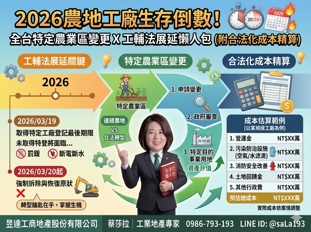 2026全台特定農業區變更與工輔法展延懶人包:農地工廠大限倒數,企業主該「就地合法」還是「斷尾求生」?