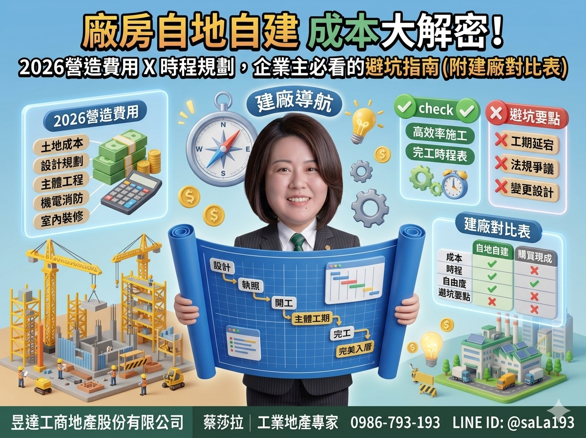 廠房自地自建成本大解密:2026最新營造費用與時程規劃懶人包