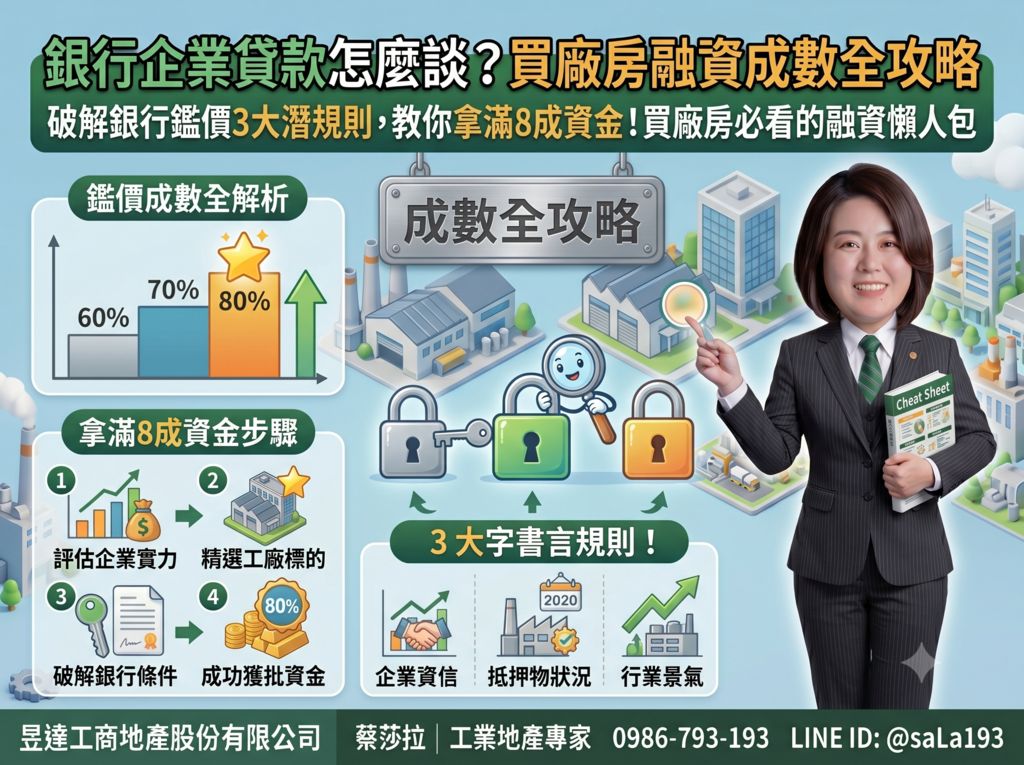 銀行企業貸款怎麼談?買廠房融資與成數評估懶人包:破解銀行鑑價3大潛規則,教你拿滿8成資金!