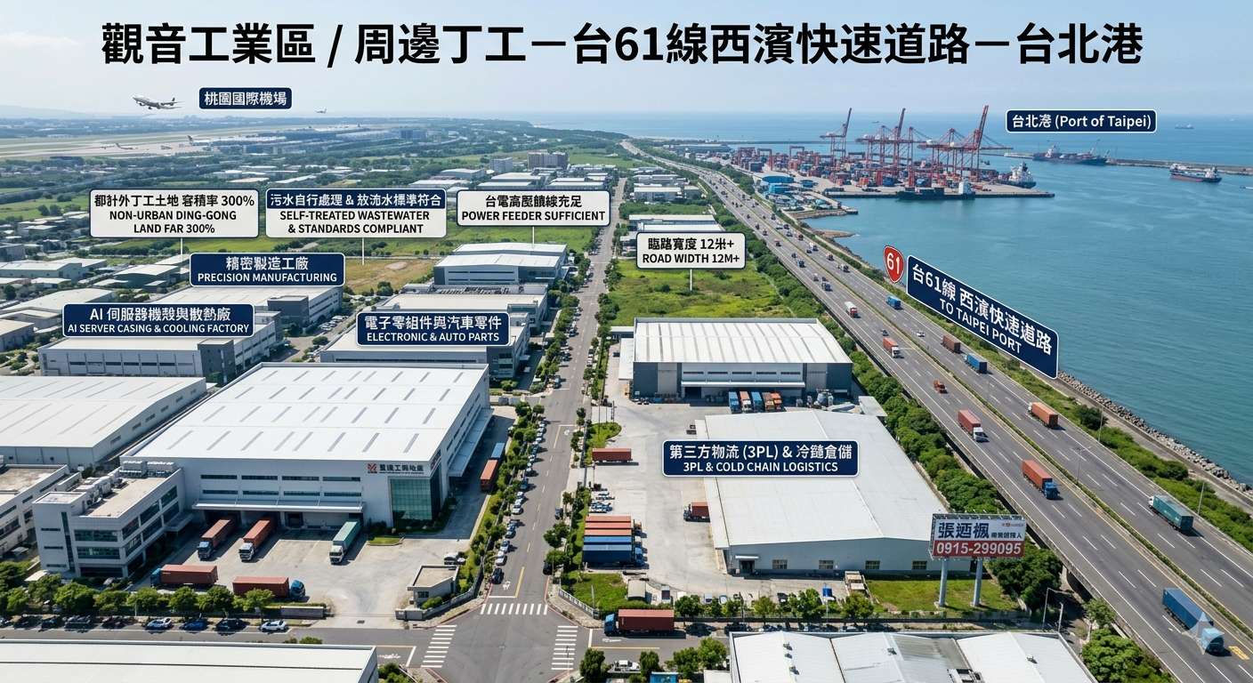 桃園觀音工業地產深度解析：AI供應鏈與外銷物流帶動丁工土地與台北港聯動效益