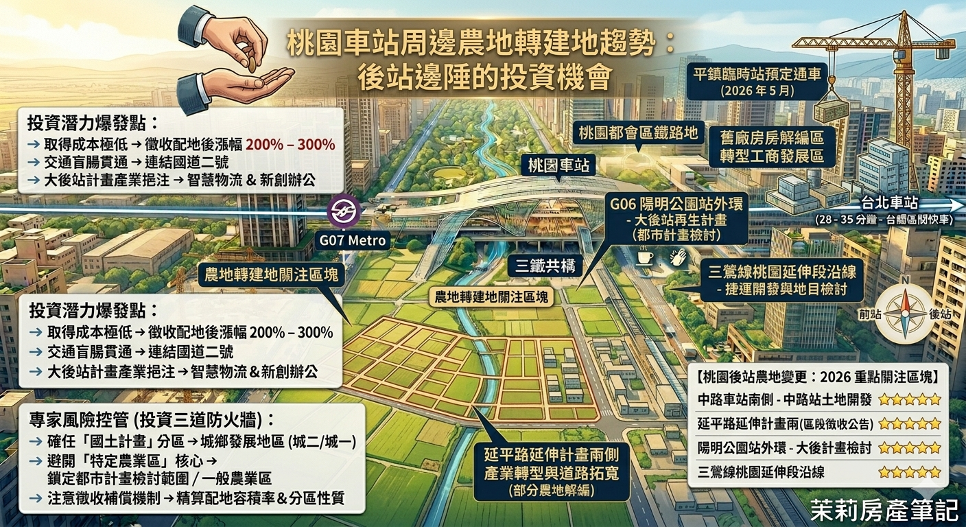 桃園車站周邊農地轉建地趨勢：後站邊陲的投資機會