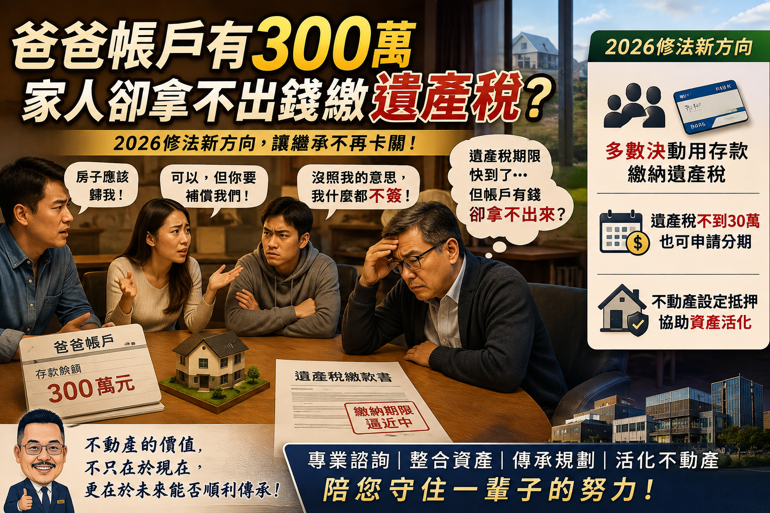🏠 爸爸留下300萬存款 家人卻可能拿不出錢繳遺產稅?
