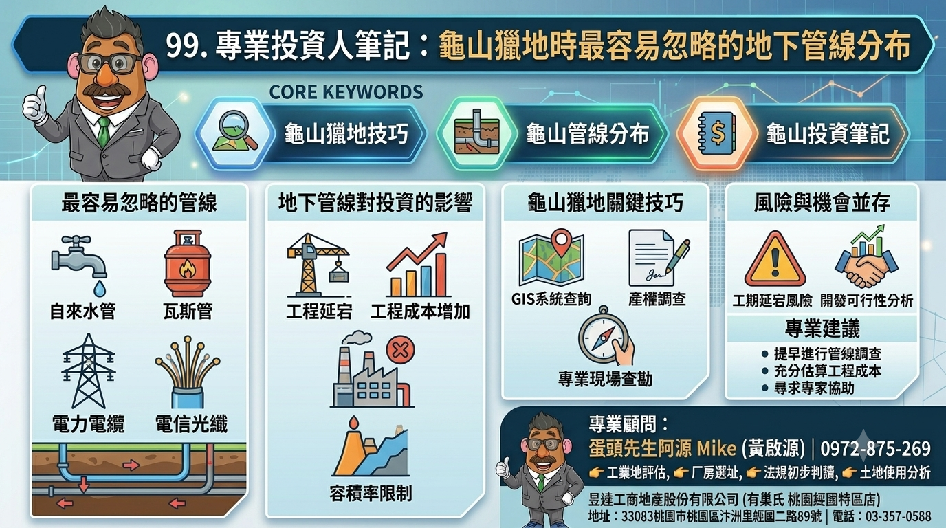 99.龜山獵地技巧與管線分布解析：專業投資人建廠評估最易忽略的地下隱藏風險