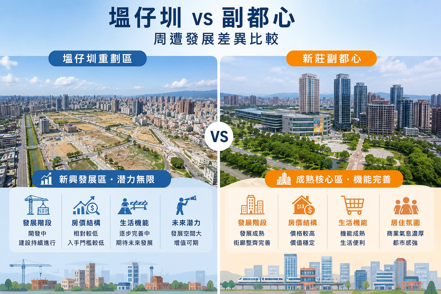 塭仔圳與副都心差在哪？新北兩大熱門重劃區發展比較一次看懂