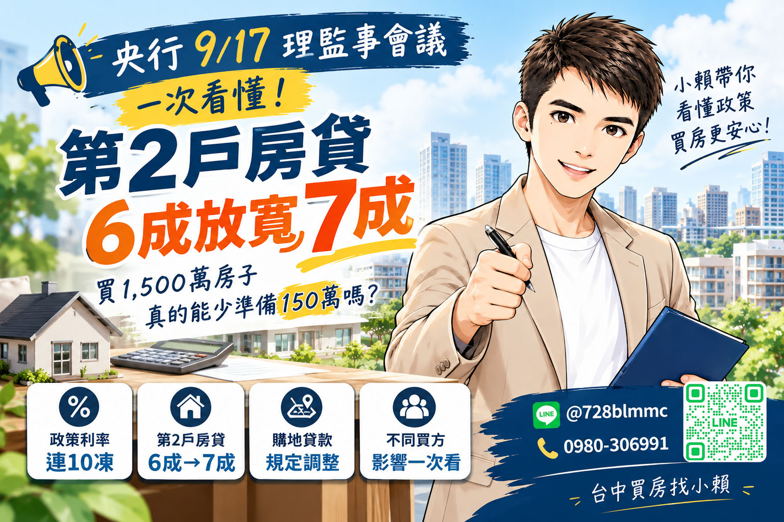 央行9/17理監事會議一次看懂！第2戶房貸6成放寬7成，買1,500萬房子真的能少準備150萬嗎？