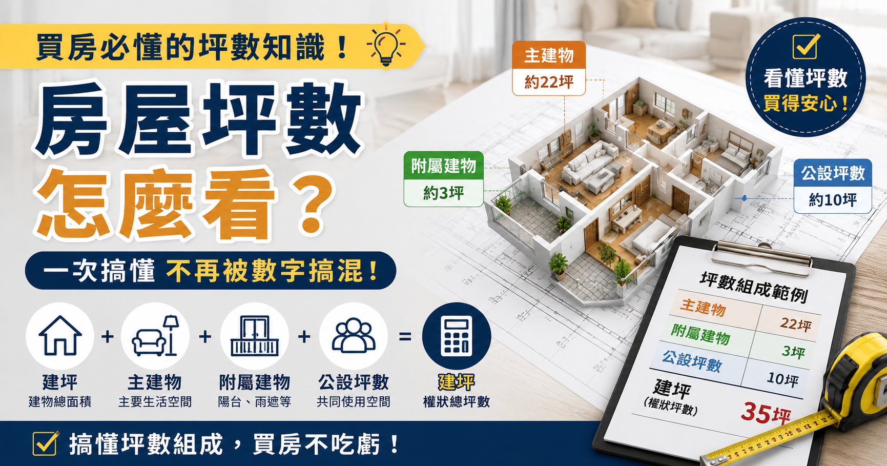 房屋坪數怎麼看?一次搞懂建坪、主建物、附屬建物、公設坪數,買房不再霧煞煞
