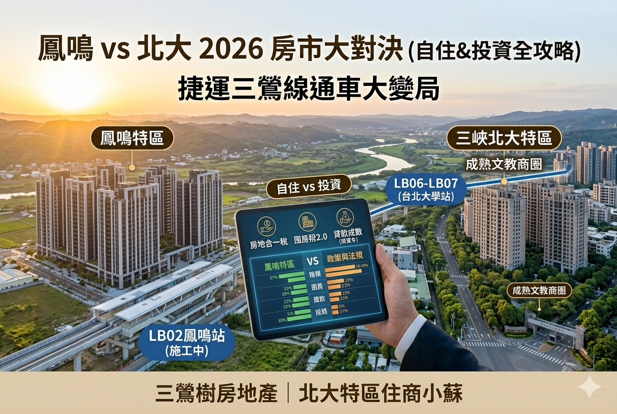 鳳鳴特區 vs 北大特區房市終極對決！2026自住與投資選哪裡？住商小蘇教你破解限貸令與稅制風暴