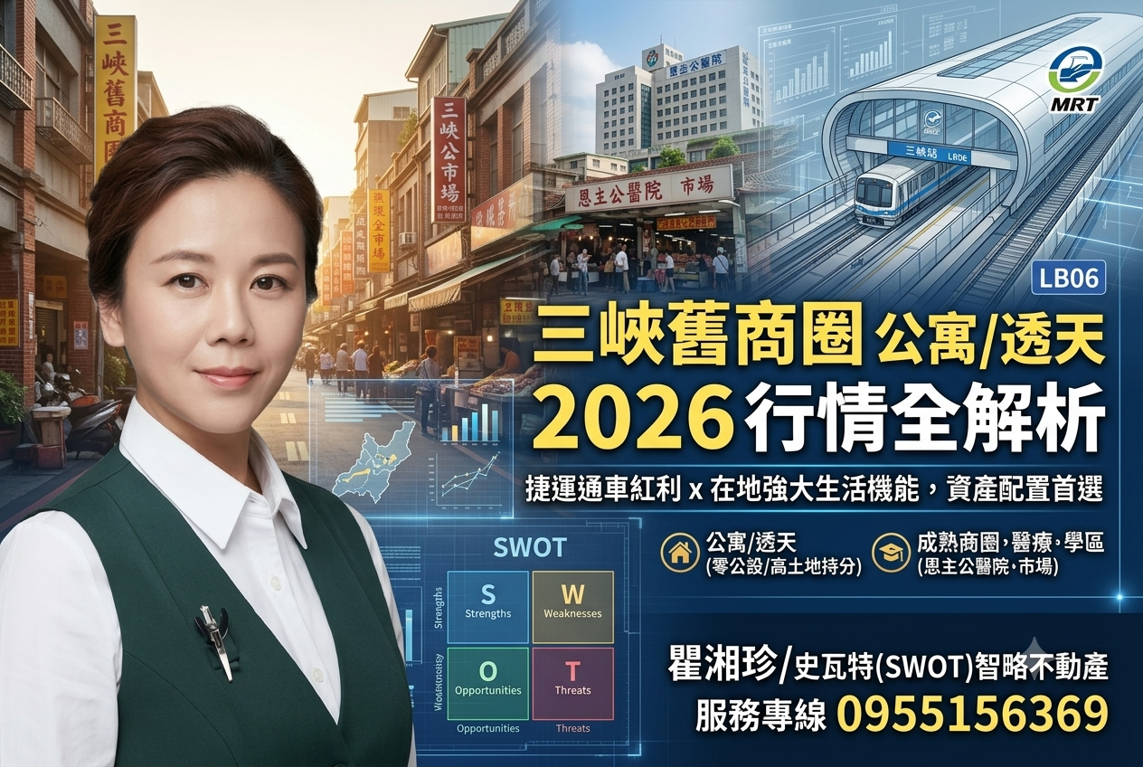 【三峽舊商圈房產精選】公寓/透天2026行情全解析!在地生活機能、商圈優勢與高地坪價值的SWOT置產智略