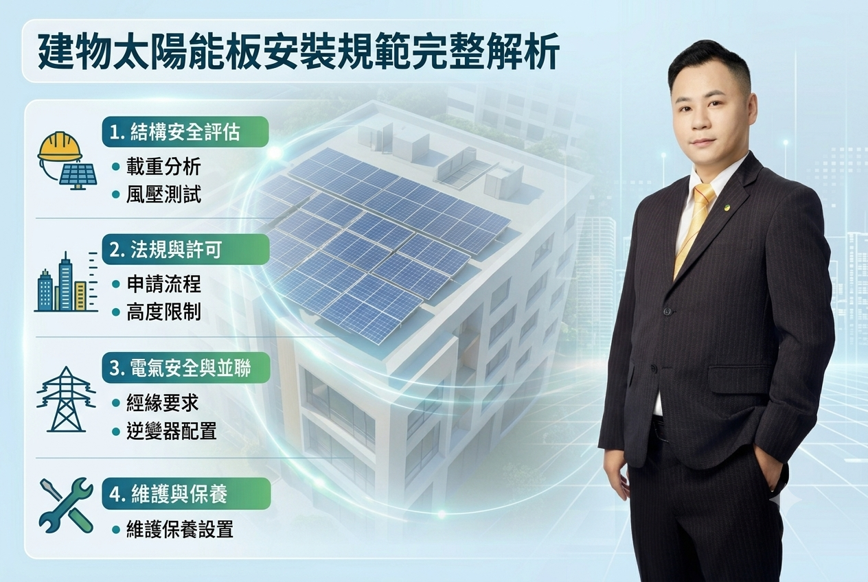 建物太陽能板安裝規範完整解析|屋頂設置條件、申請流程、安全注意事項一次看懂