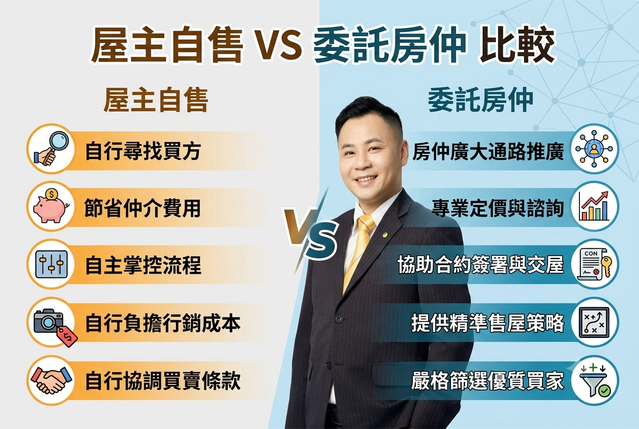 屋主自售 VS 委託房仲比較｜自己賣房真的比較省嗎？優缺點、風險與選擇指南一次看懂