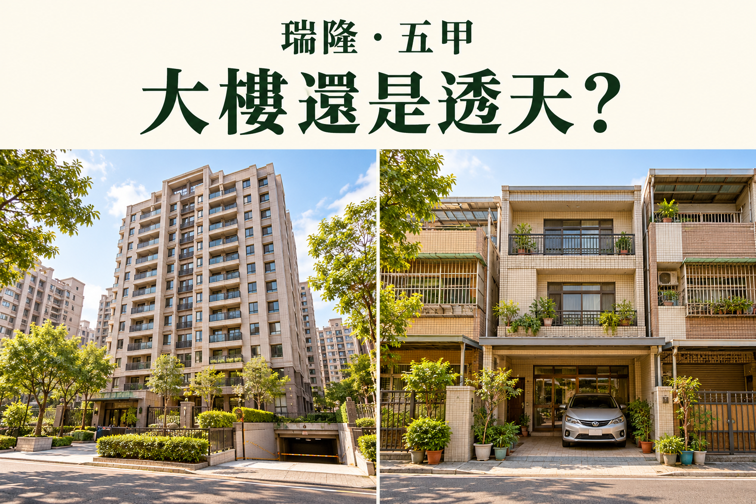 瑞隆、五甲中古屋買大樓還是透天？預算、停車、屋況與轉手性一次比較