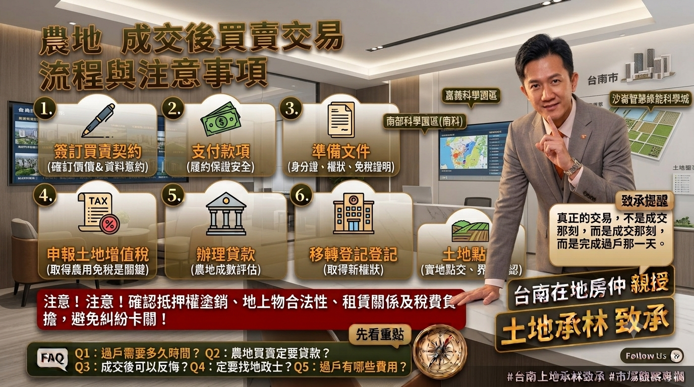 台南農地研究室 EP08】農地成交後買賣交易流程有哪些？需要準備什麼？注意什麼？2026 完整教學