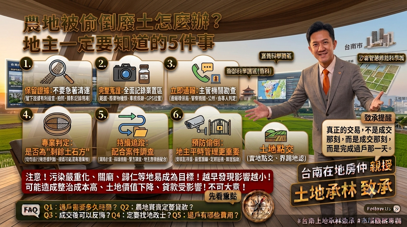 【台南農地研究室 EP09】農地被偷倒廢土怎麼辦?地主一定要知道的5件事|2026最新處理流程與法律責任