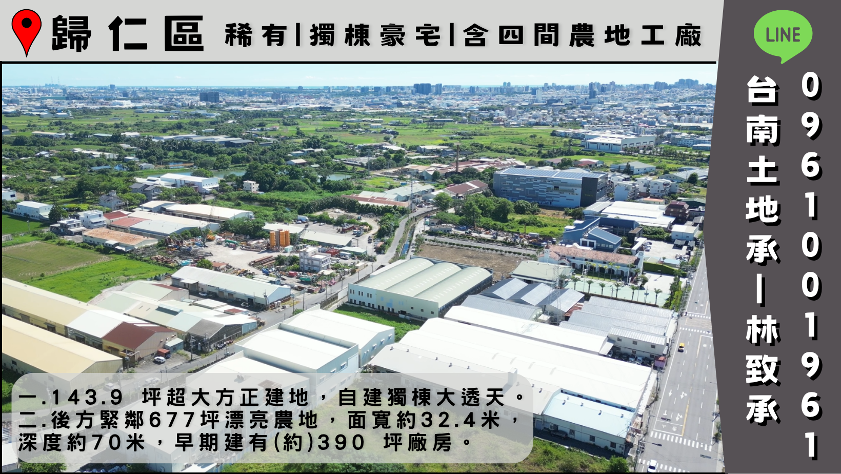 [ 台南土地承 ] 台南 | 歸仁區 | 南丁路 | 太子路 | 稀有獨棟豪宅含四間農地工廠