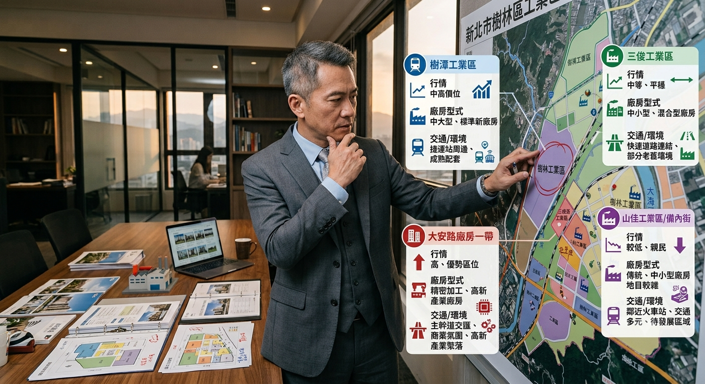 樹林廠房選址終極指南：樹潭、三俊、大安路、備內街、山佳五大工業聚落行情與法規地雷全解析
