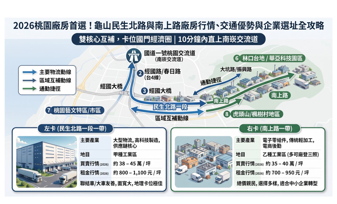 2026桃園廠房首選!龜山民生北路與南上路廠房行情、交通優勢與企業選址全攻略