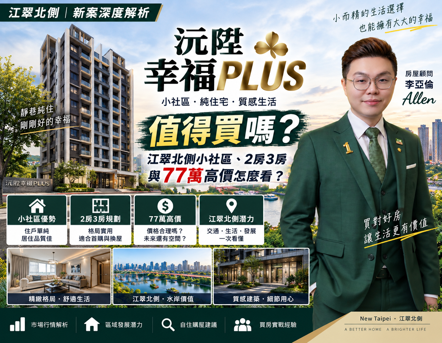 沅陞幸福PLUS值得買嗎?江翠北側小社區、2房3房與77萬高價怎麼看?