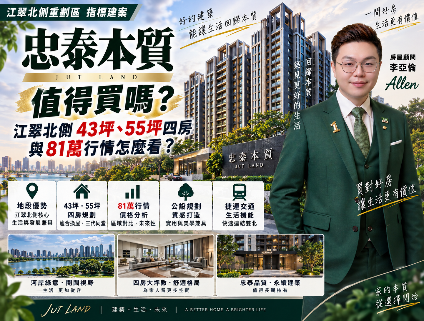 忠泰本質值得買嗎？江翠北側43坪、55坪四房與81萬行情怎麼看？