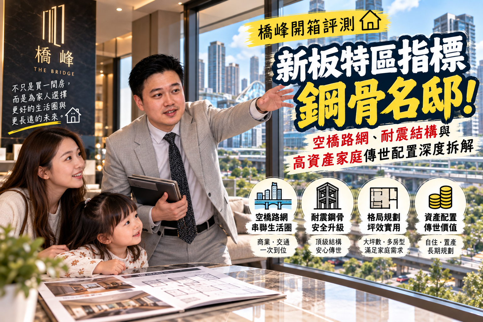 橋峰開箱評測：新板特區指標鋼骨名邸！空橋路網、耐震結構與高資產家庭傳世配置深度拆解