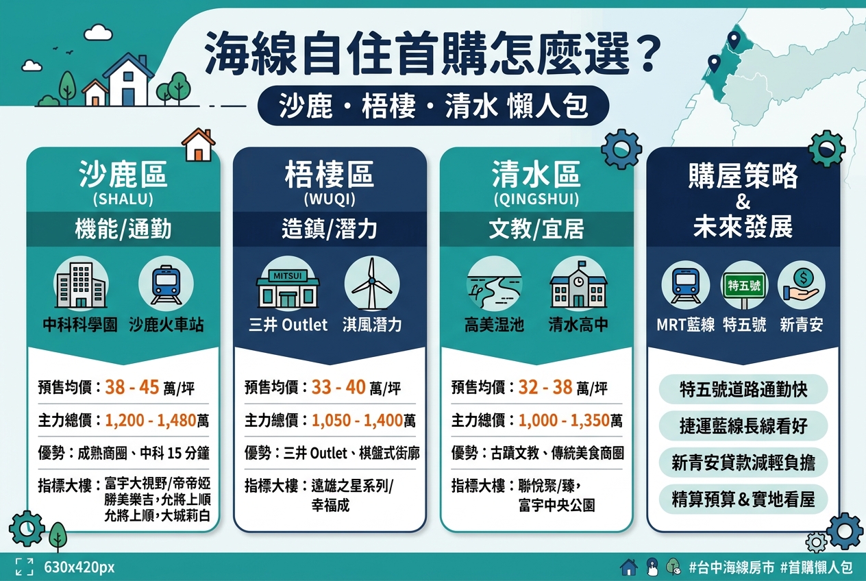 海線自住首購怎麼選？從通勤痛點、預算分配到四大重劃區與重點大樓實價登錄全解析