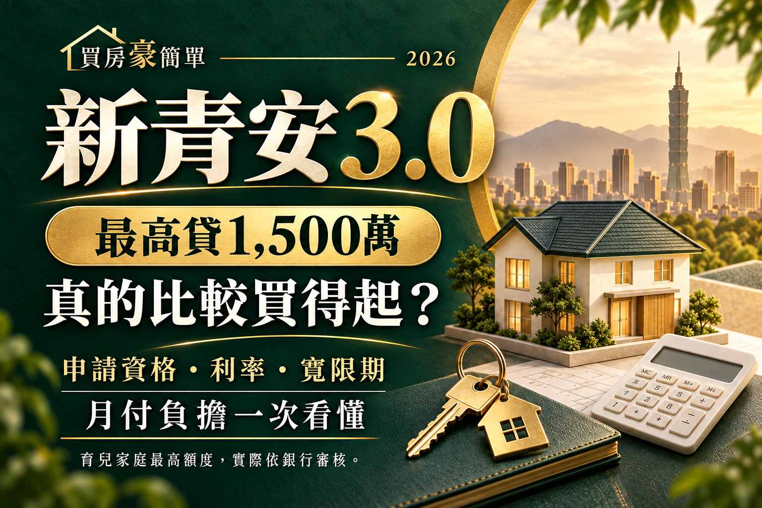 2026新青安3.0懶人包|申請資格、利率、1500萬額度與寬限期試算