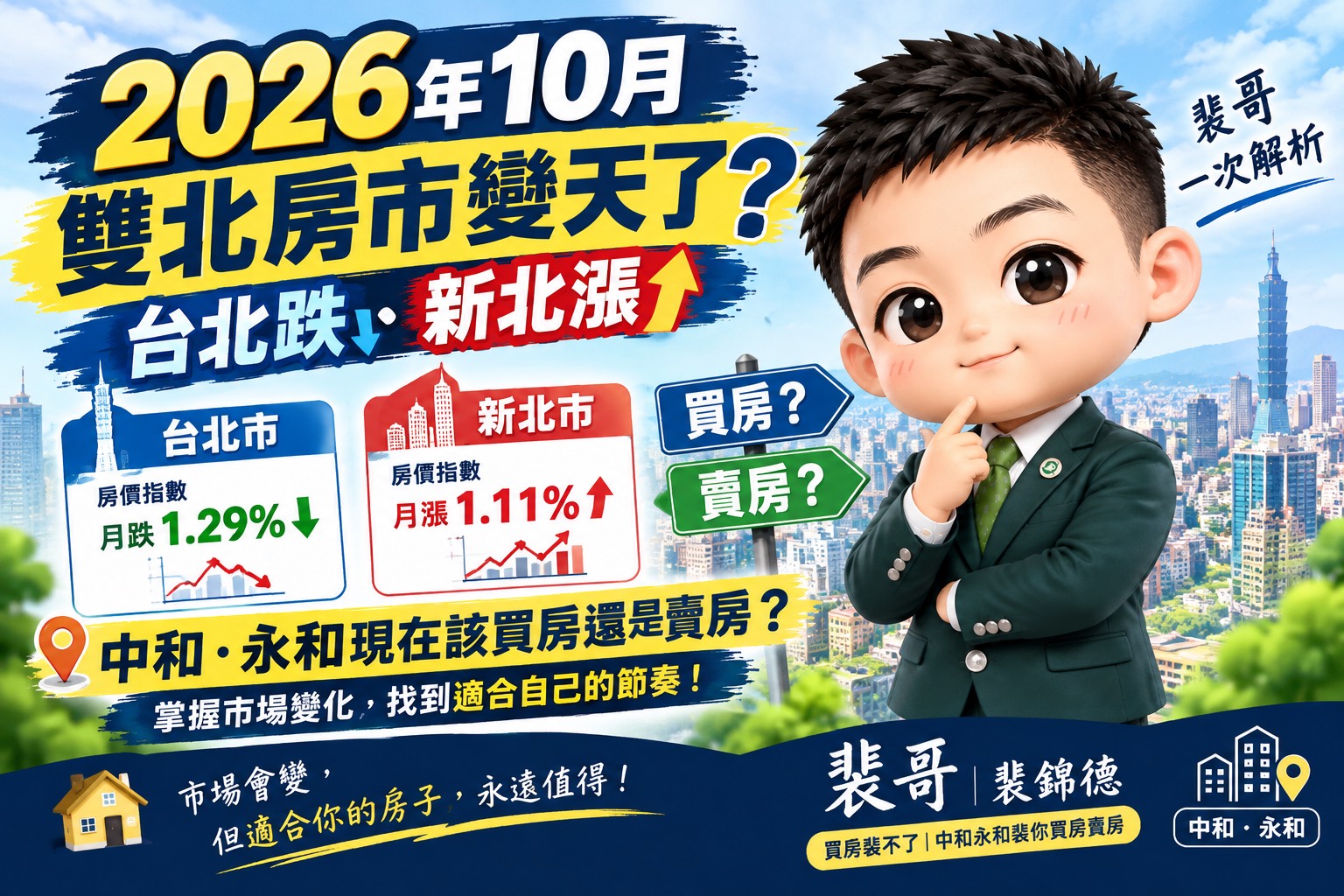 2026/10雙北房市變天了？台北跌、新北漲，中和永和現在該買房還是賣房？裴哥一次解析