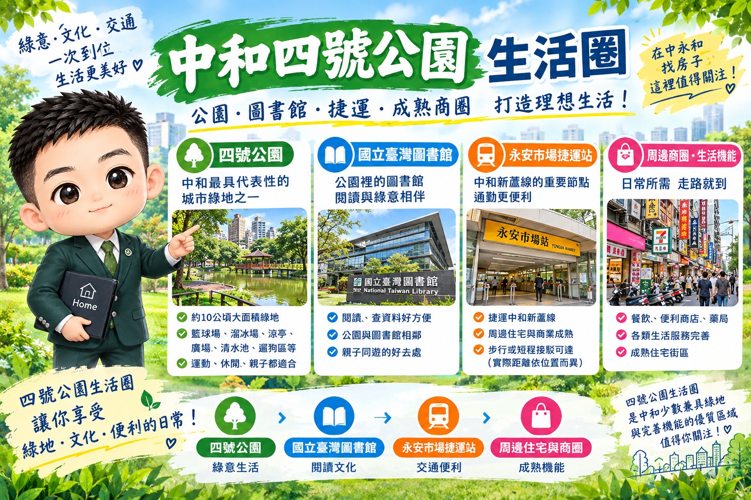 中和永和四號公園生活圈｜永安市場捷運站、國立臺灣圖書館與公園生活一次看