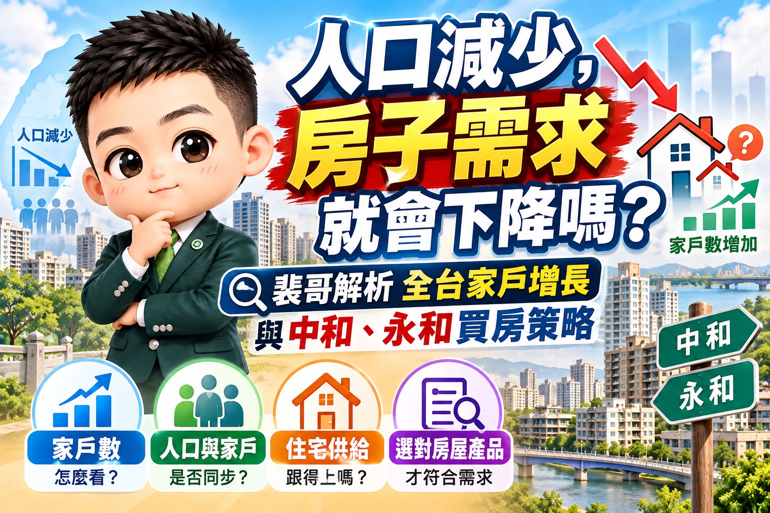 人口減少，房子需求就會下降嗎？裴哥解析全台家戶增長與中和、永和買房策略