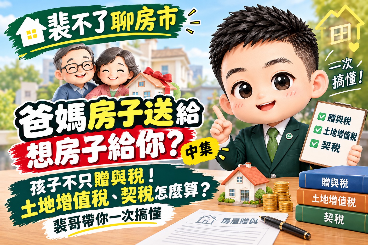 裴不了聊房事-爸媽為什麼想把房子給你?中集|房子送給孩子不只贈與稅!土地增值稅、契稅怎麼算?裴哥帶你一次搞懂