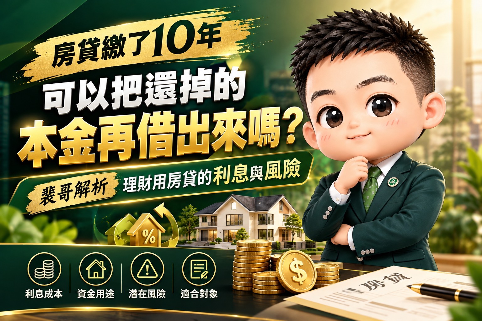 房貸繳了10年,可以把還掉的本金再借出來嗎?裴哥解析理財用房貸的利息與風險