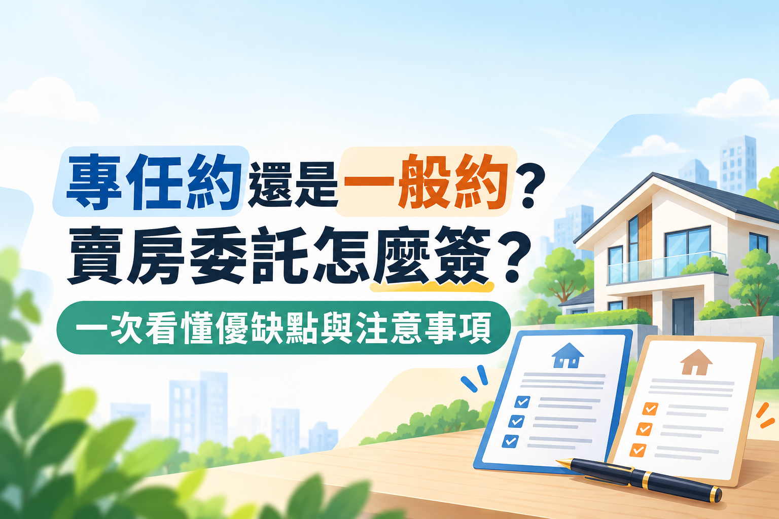 專任約還是一般約?賣房委託怎麼簽?一次看懂優缺點與注意事項